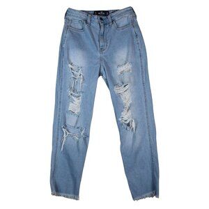 Hollister Ultra High-Rise Mom Jeans Size 26 x 25 Distressed Light Wash Ripped